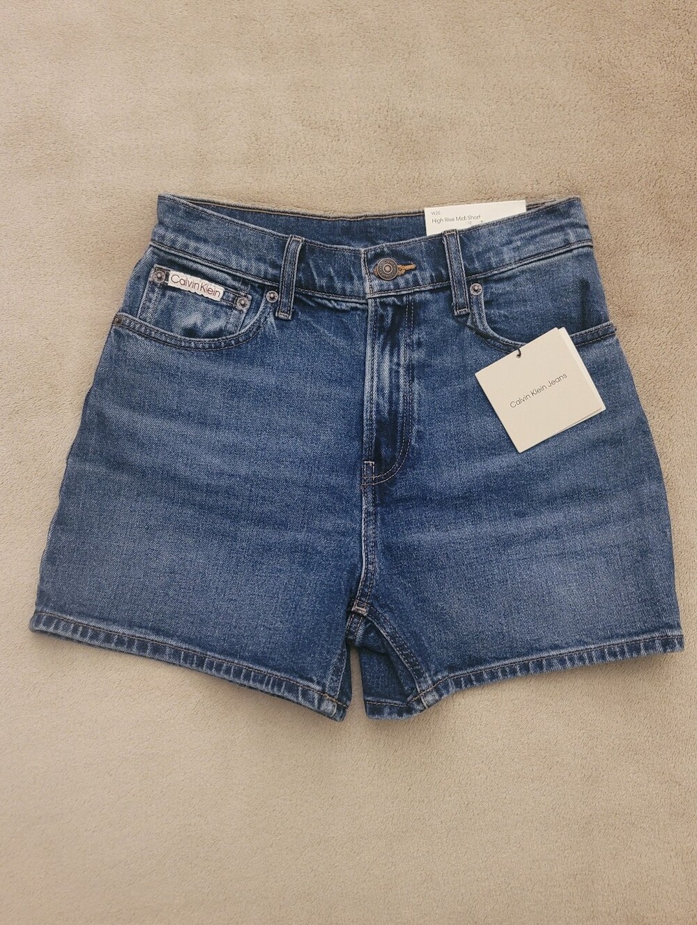 Calvin Klein Jeans Women's High Rise Midi Blue Jean Shorts Size W25